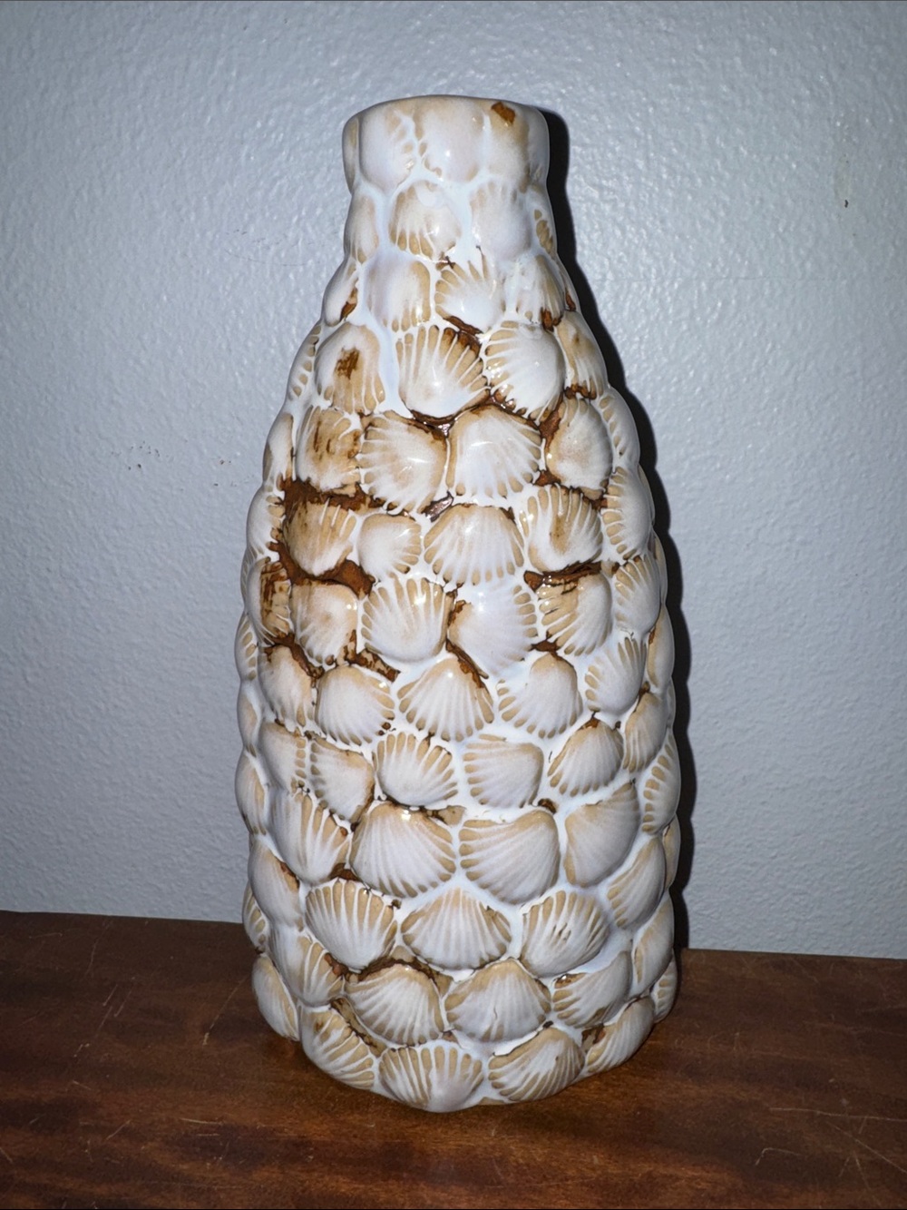 Coastal Seashell-Encrusted Textured Artisenal Decorative Vase Beach Coastal